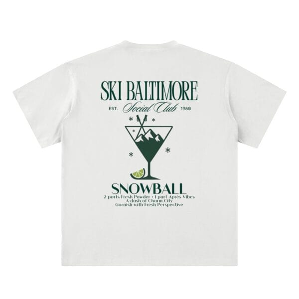Close-up of the Snowflake logo on the chest of the Snowball Tee