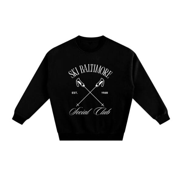 Social Club Crew sweatshirt detail showing the ribbed cuffs and hem