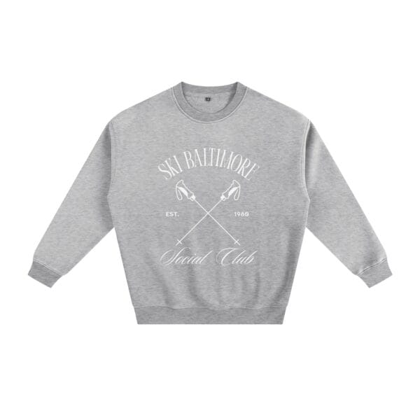 Social Club Crew sweatshirt shown in another of its colors: Flower Gray, Eden Green, Black, or Navy Blue