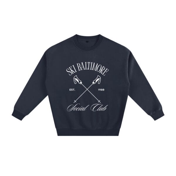 Back or side view of the Social Club Crew sweatshirt with ribbed cuffs and hem