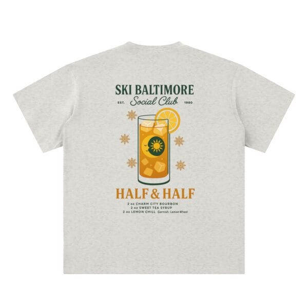 Ski Baltimore Half & Half Tee worn in a relaxed fit, Snowflake logo on the chest
