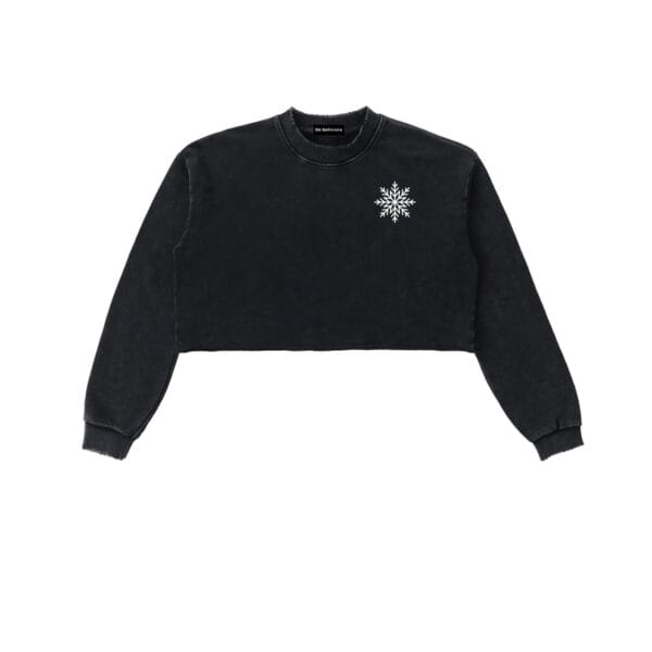 Snowfall Cropped Crew sweatshirt showing its cropped silhouette