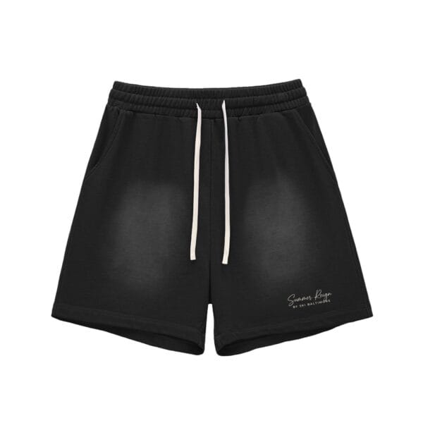 The Tarmac Short in Black, sun-faded heavyweight cargo shorts with utility pockets, front view