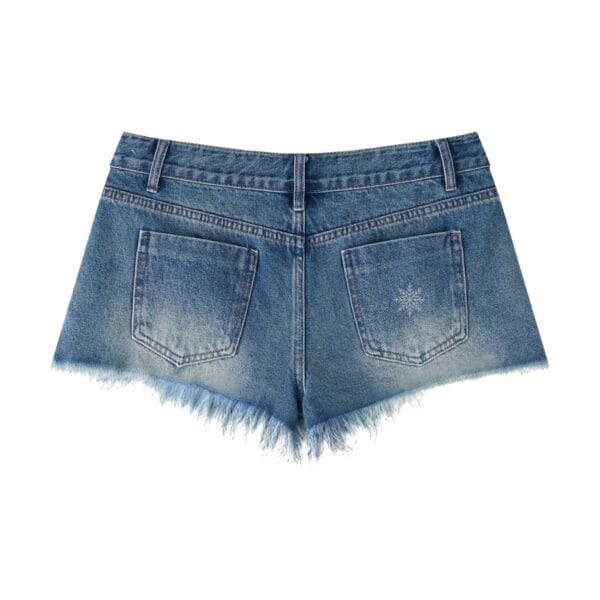 The Concourse Denim Short in blue with distressed detailing, Summer Reign markings, and snowflake logo