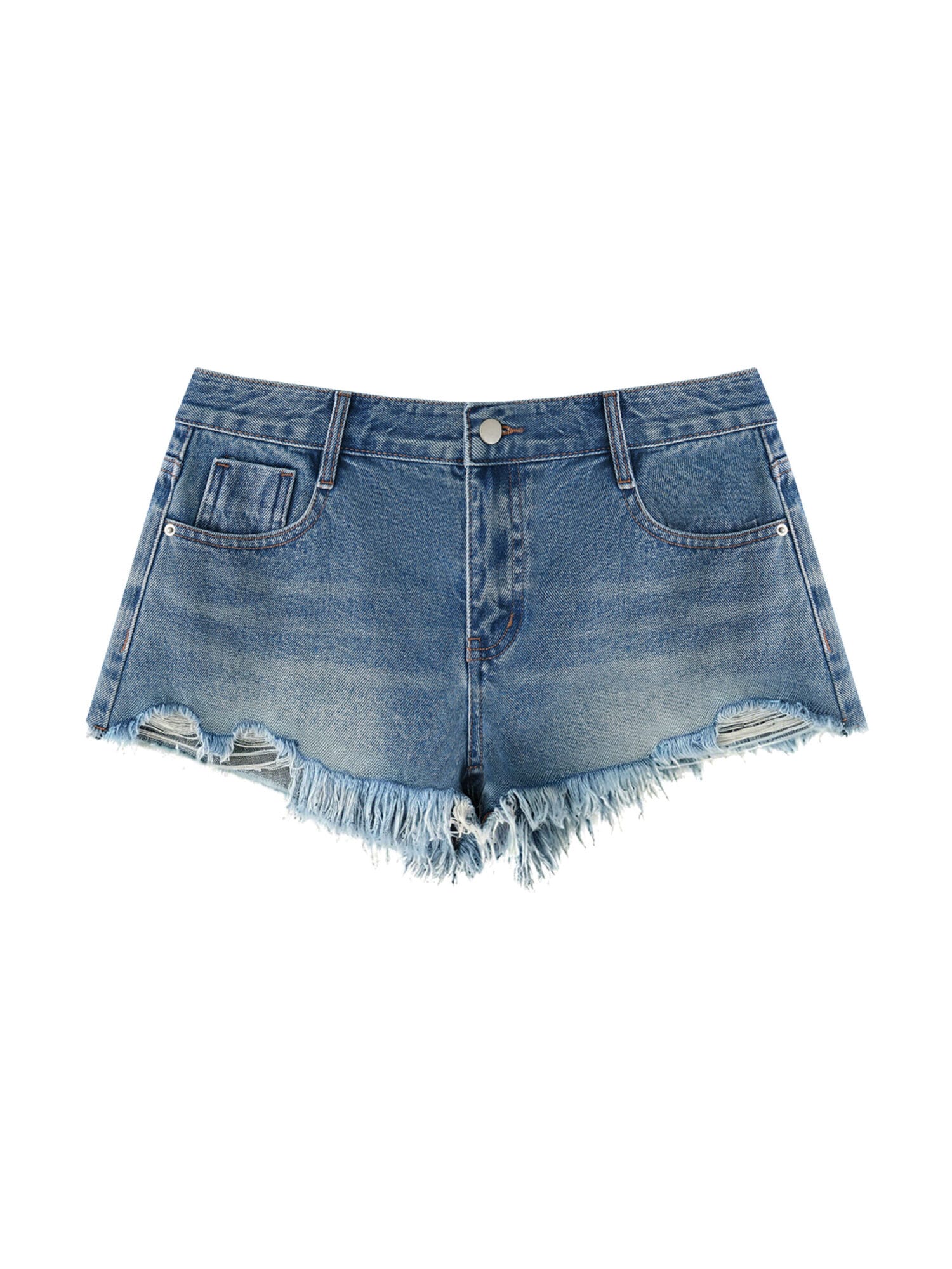 Blue Concourse Denim Short showing the distressed finish and relaxed cut